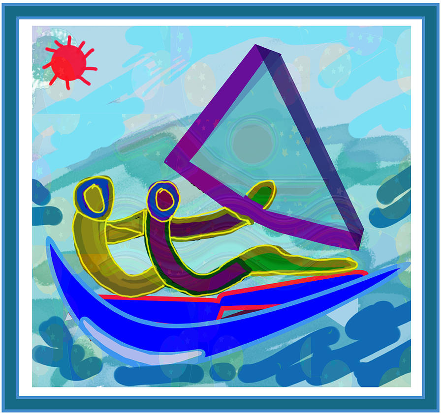 Independence Day Mixed Media - Sail Boat Couple Graphic Ditigal Abstract Painting by Navin Joshi