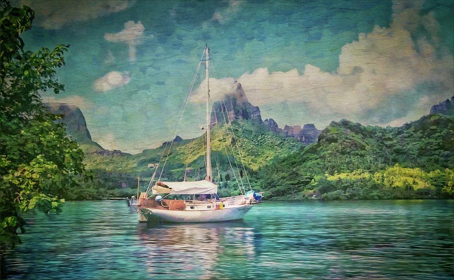 Sail Boat In The South Pacific Mixed Media by Cheryl Ramalho