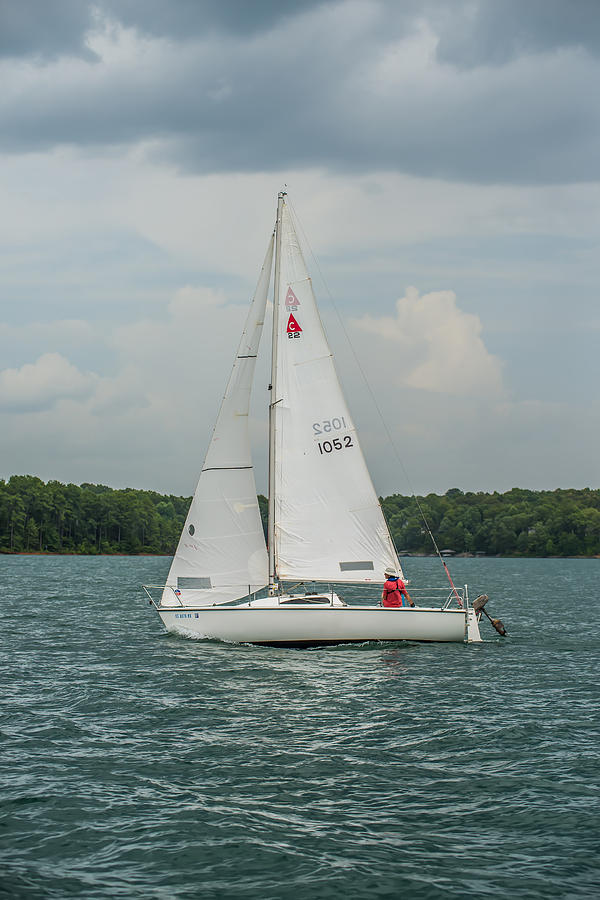 Boat Photograph - Sail Boat On Large Lake by Alex Grichenko