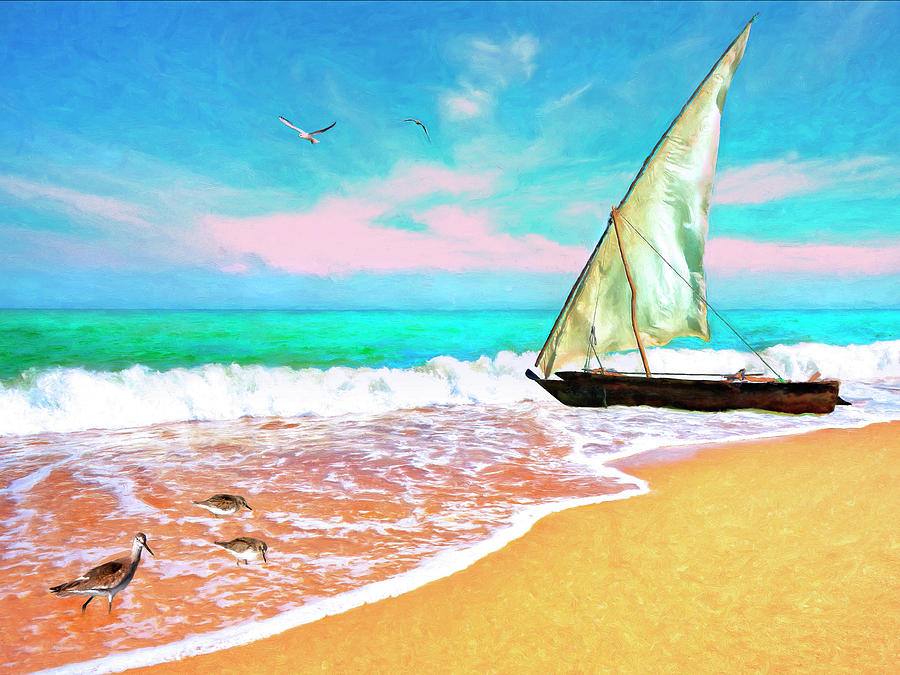 Sail Boat on the Shore Painting by Sandra Selle Rodriguez