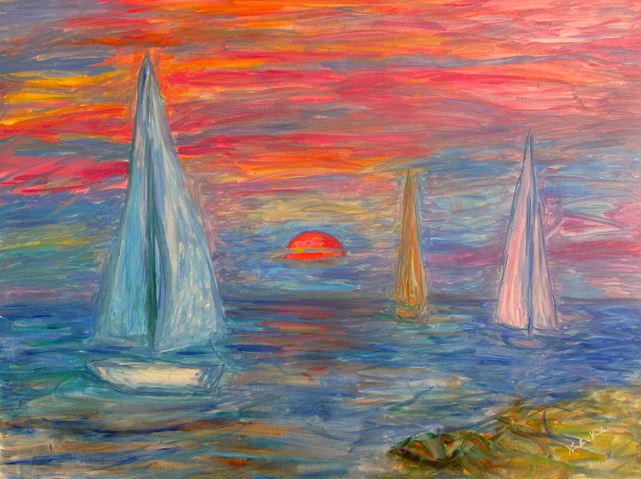 Sailboat Sunrise Stage One Painting by Kendall Kessler