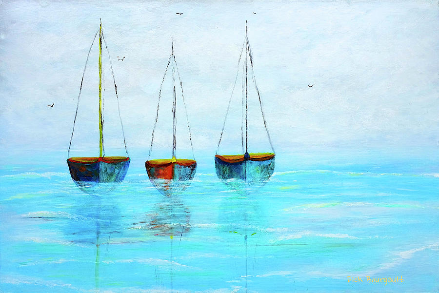 Sail Boats at Anchor Painting by Dick Bourgault