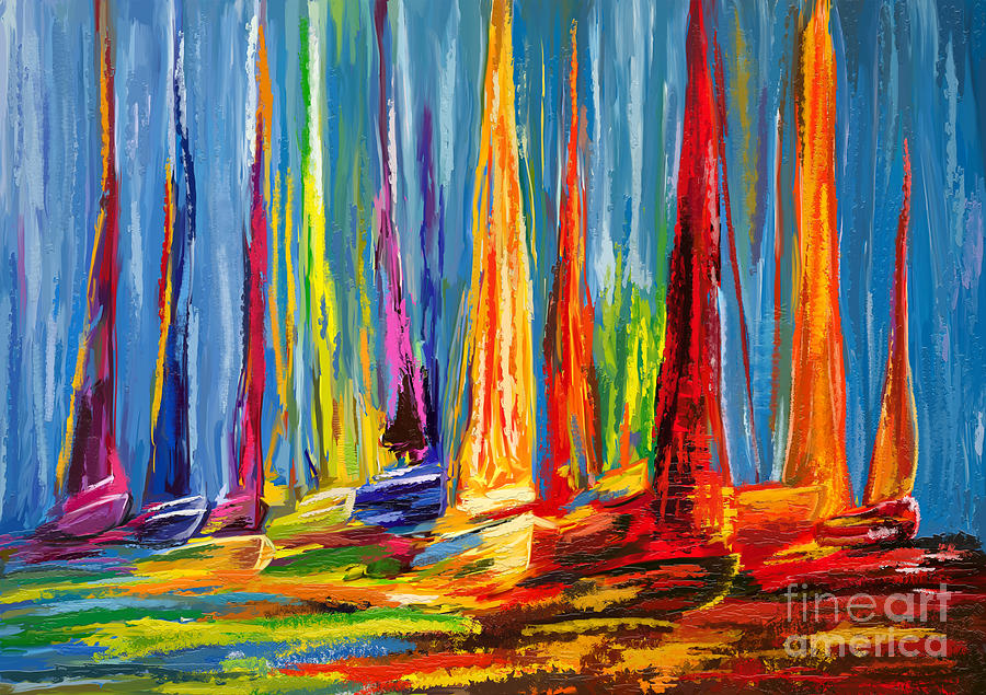 Sail Boats in a row Painting by Tim Gilliland
