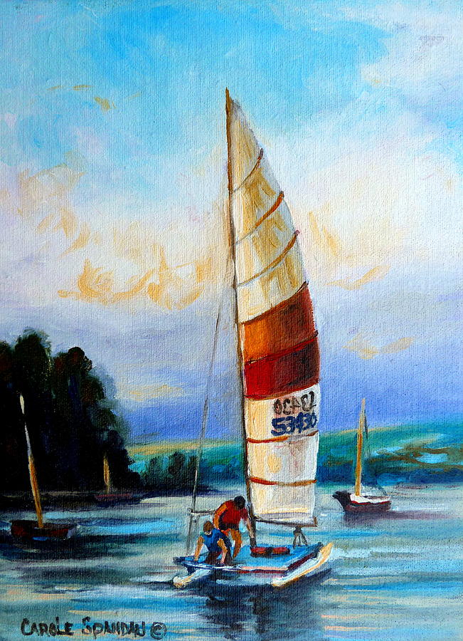 Sail Boats On The Lake Painting by Carole Spandau