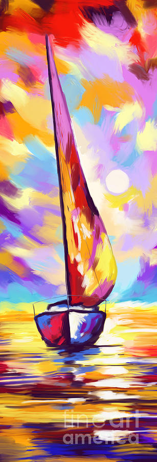 Sail boat sunset V Painting by Tim Gilliland