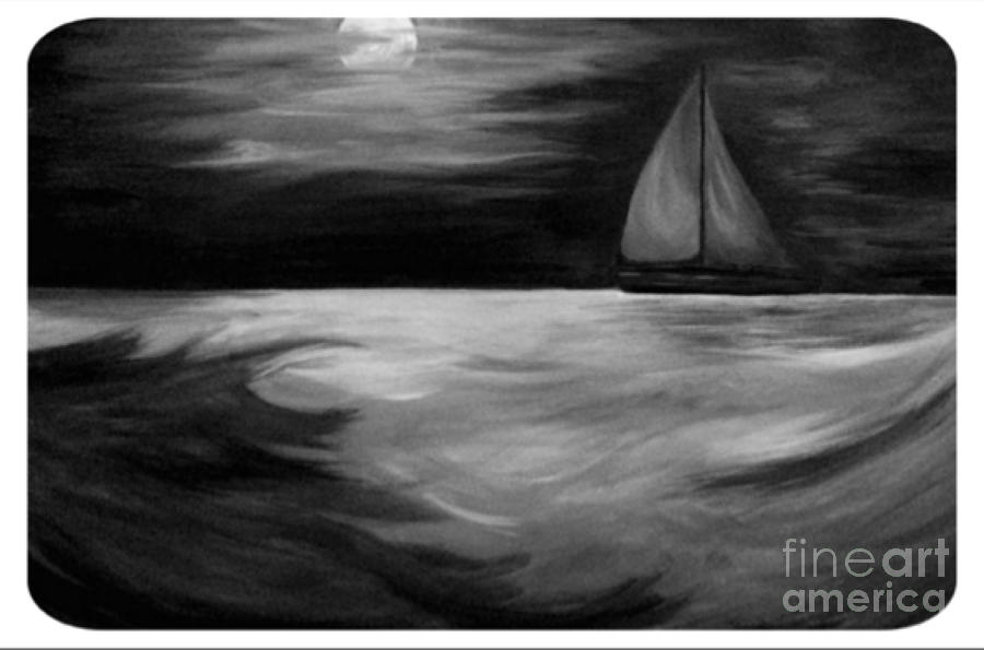 Black And White Painting - Sail to the moon, an endless journey by Bonnie Cushman