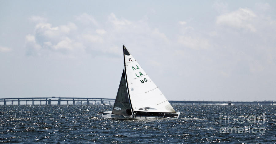 Sailboat and Bridge Photograph by Mary Haber