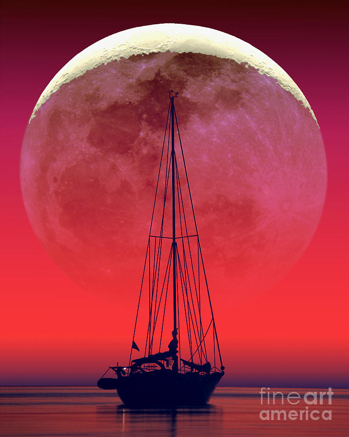 Sailboat And Moon Photograph by Larry Landolfi