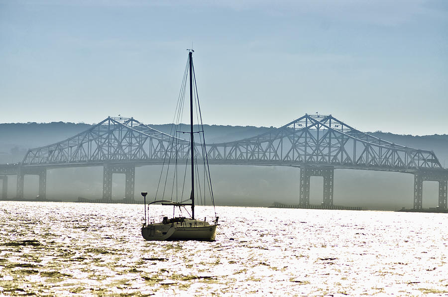 Sailboat and the Tappan Zee Bridge Photograph by Bill Cannon