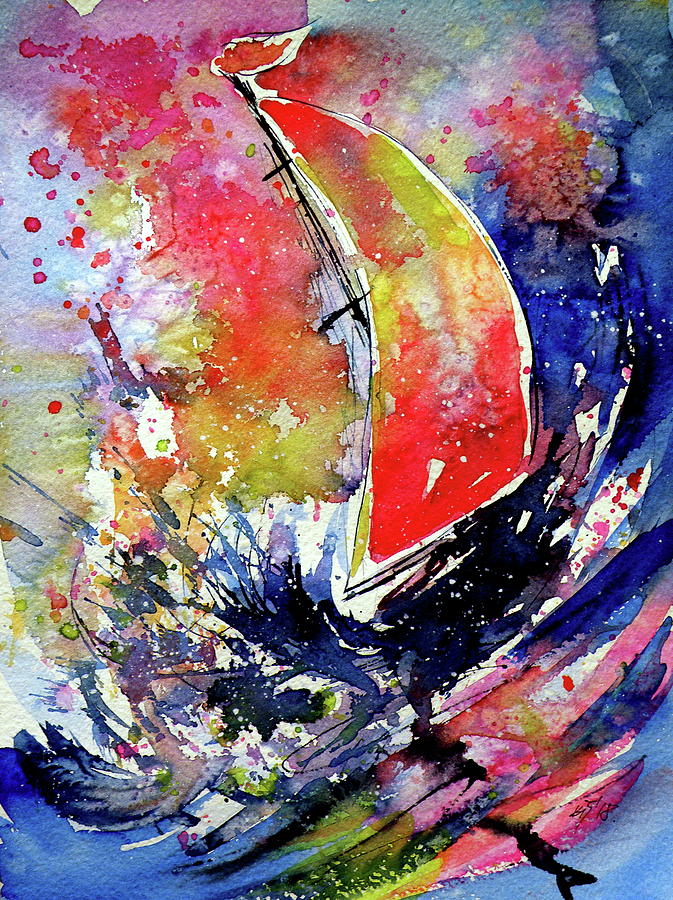 Sailboat at storm Painting by Kovacs Anna Brigitta