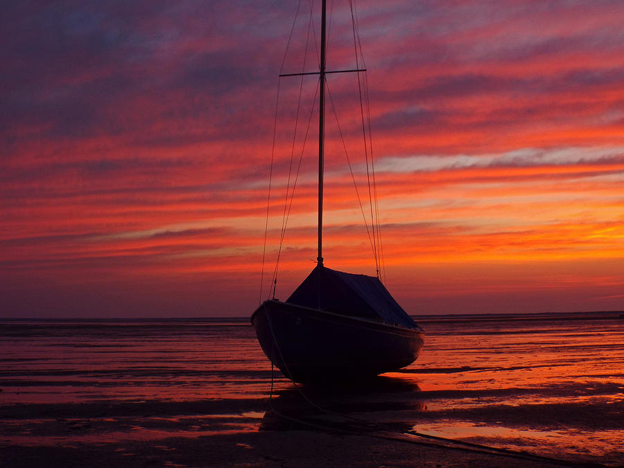 Sailboat at Sunrise on Cape Cod Bay Photograph by Dianne Cowen Cape Cod Photography