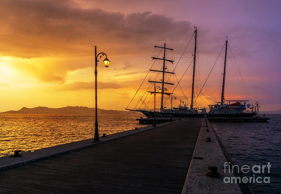 Sunset Photograph - Sailboat at sunset by George Papapostolou