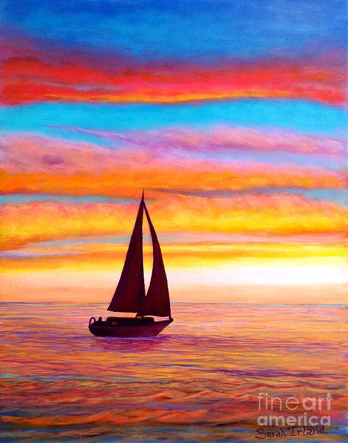 Sailboat at Sunset Painting by Sarah Irland