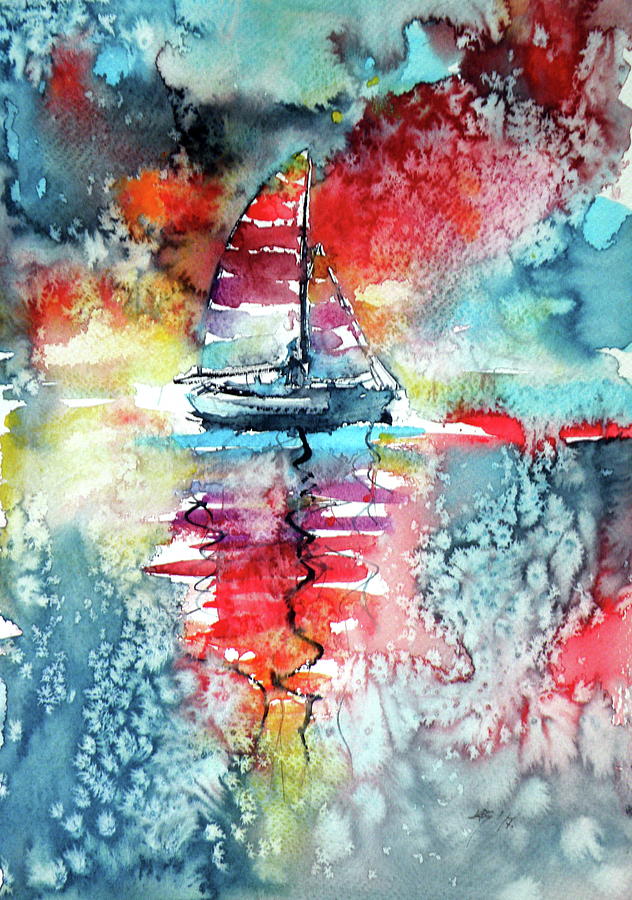 Sailboat at the sinshine Painting by Kovacs Anna Brigitta