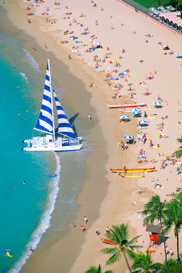 Beach Photograph - Sailboat At Waikiki by Kyle Rothenborg - Printscapes