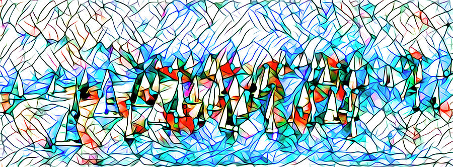 Abstract Digital Art - SAILBOAT BAY-Abstract Stained Glass by John S Stewart