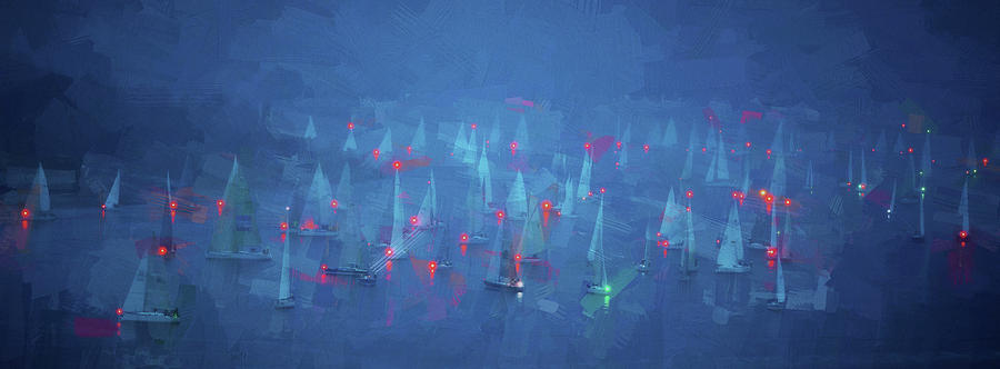 SAILBOAT BAY-Blue Mist Digital Art by John S Stewart