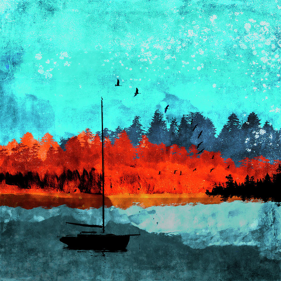 Sailboat Daybreak Lake Mixed Media by Carol Leigh