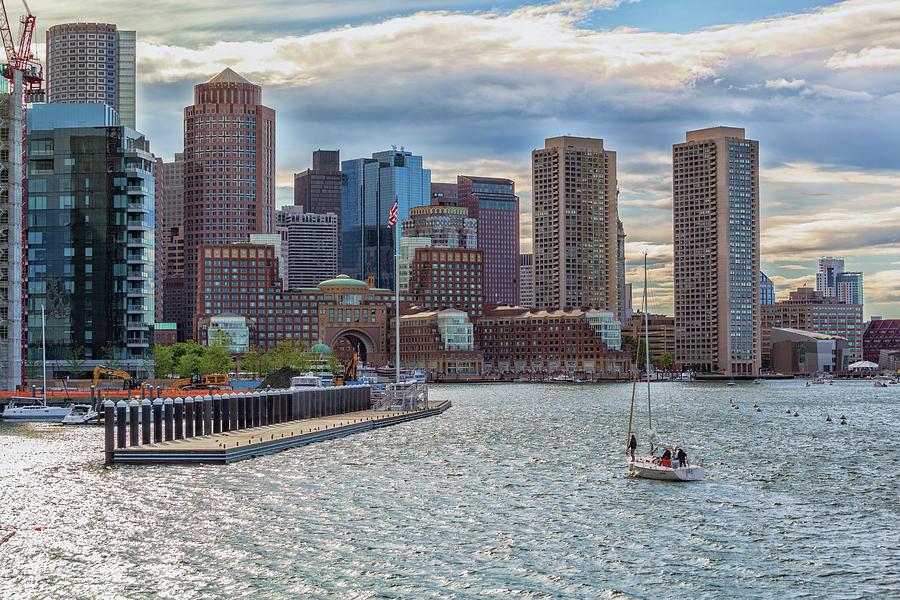 Sailboat in Front of The Boston Financial District Photograph by Brian MacLean