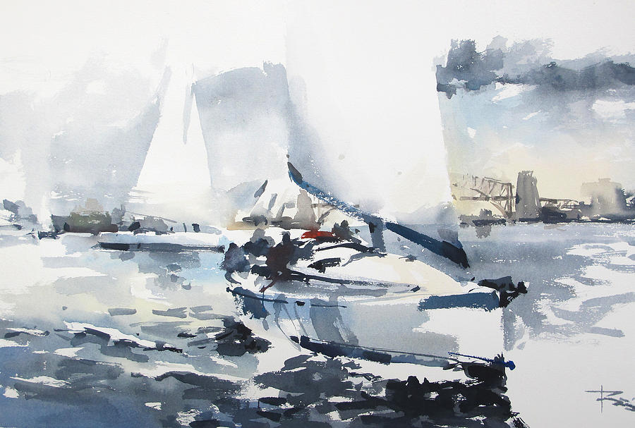 Sailboat in Sydney Painting by Tony Belobrajdic