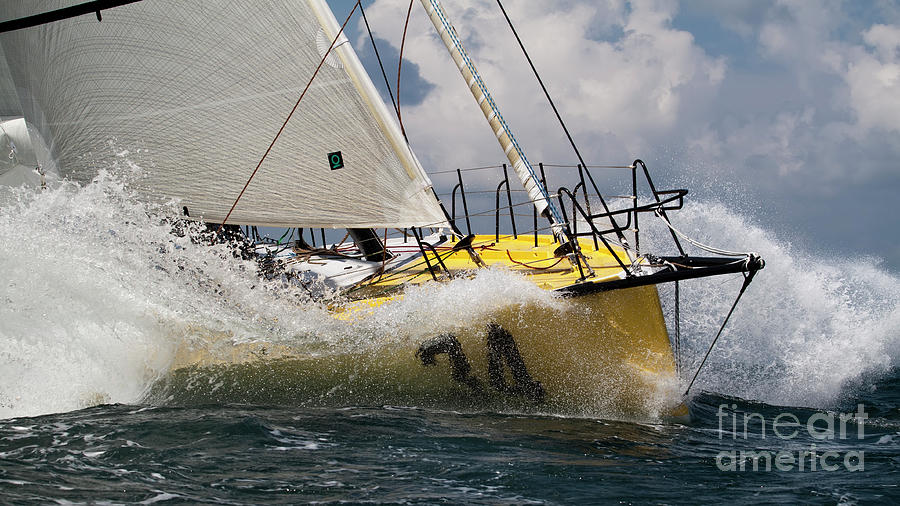 Sailboat Photograph - Sailboat Le Pingouin Open 60 Charging  by Dustin K Ryan