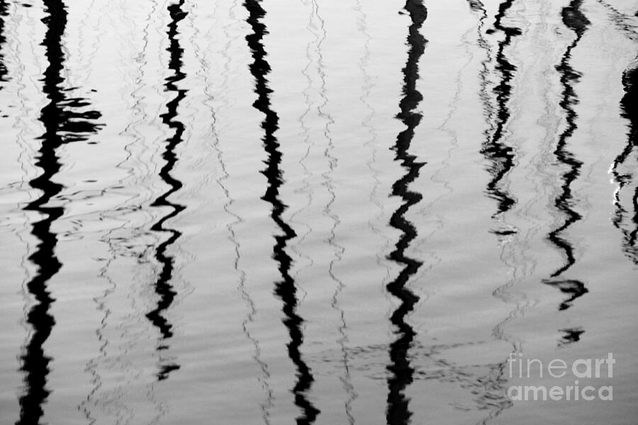 Sailboat Mast Reflections in Black and White Photograph by Patricia Strand