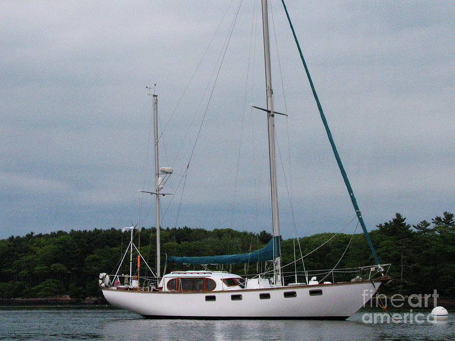 Sailboat Moored in Casco Bay off the Coast of Maine Photograph by DejaVu Designs