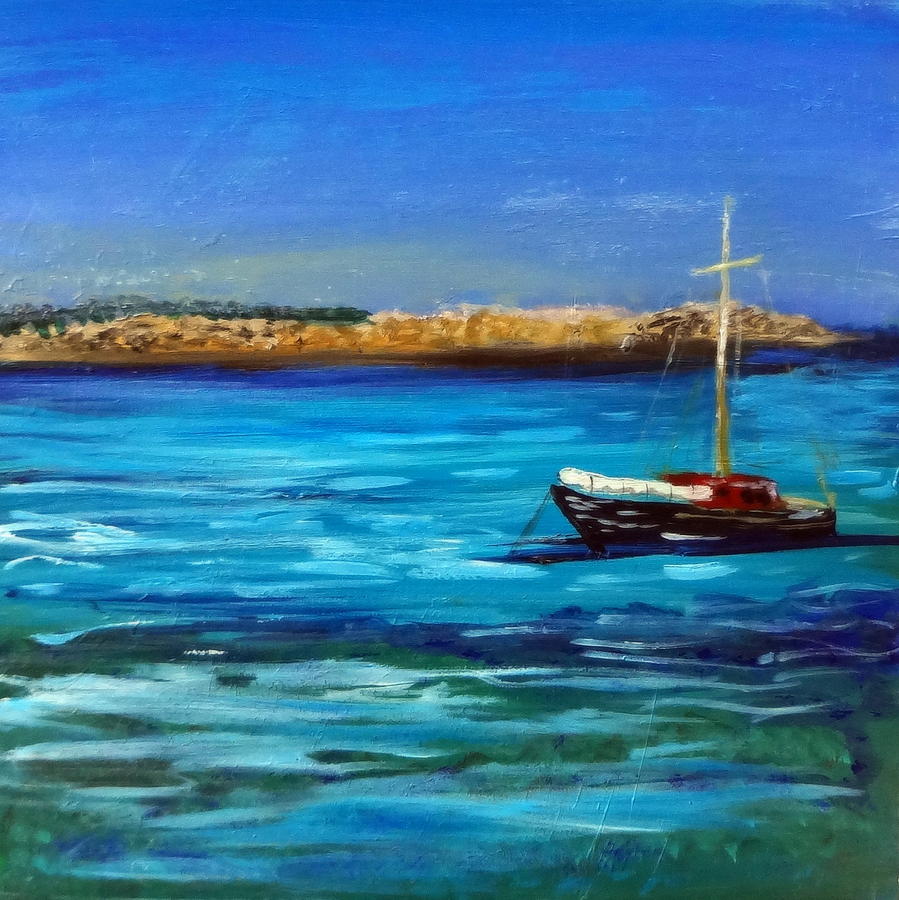 Sailboat off Karpathos Greece Greek Islands Sailing Painting by Katy Hawk