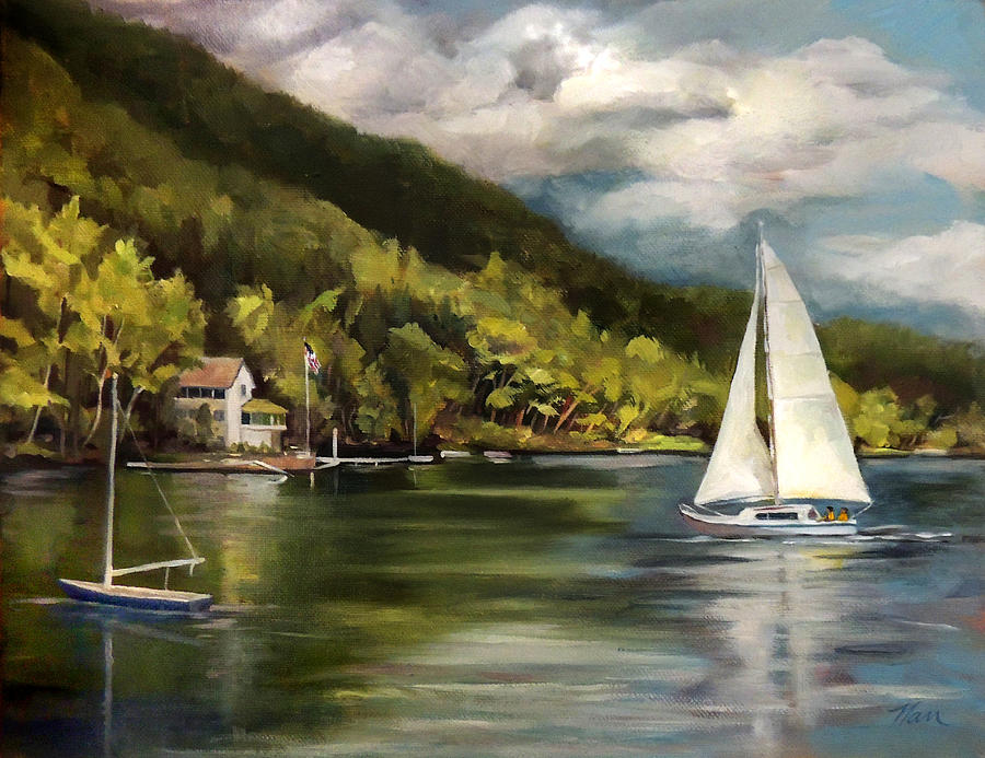 Sailboat on Lake Morey Painting by Nancy Griswold