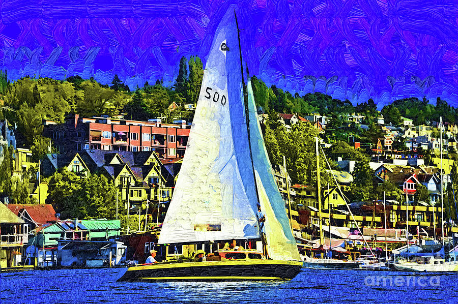 Sailboat On Lake Union Digital Art by Kirt Tisdale