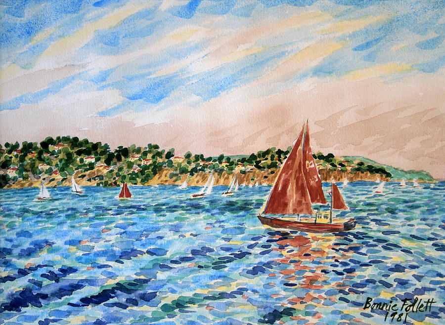 Sailboat on the Bay Painting by Bonnie Follett