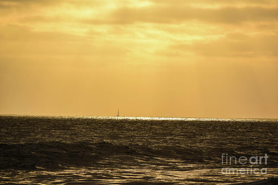 Sunset Photograph - Sailboat on the Horizon by Christina Winkle