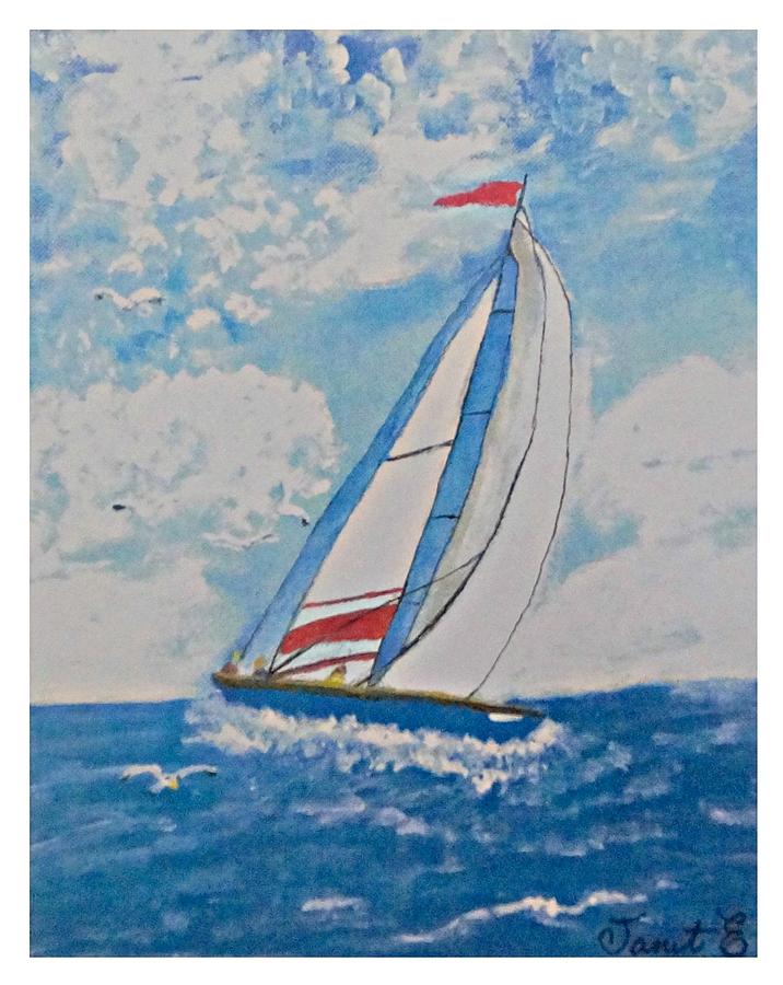 Sailboat On Windy Day Painting by Janet Edwards