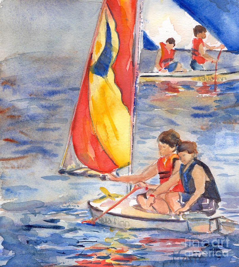 Sailboat Painting In Watercolor Painting by Maria Reichert