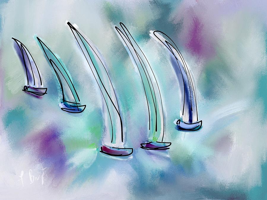 Sailing Digital Art - Sailboat Race Abstract by Frank Bright
