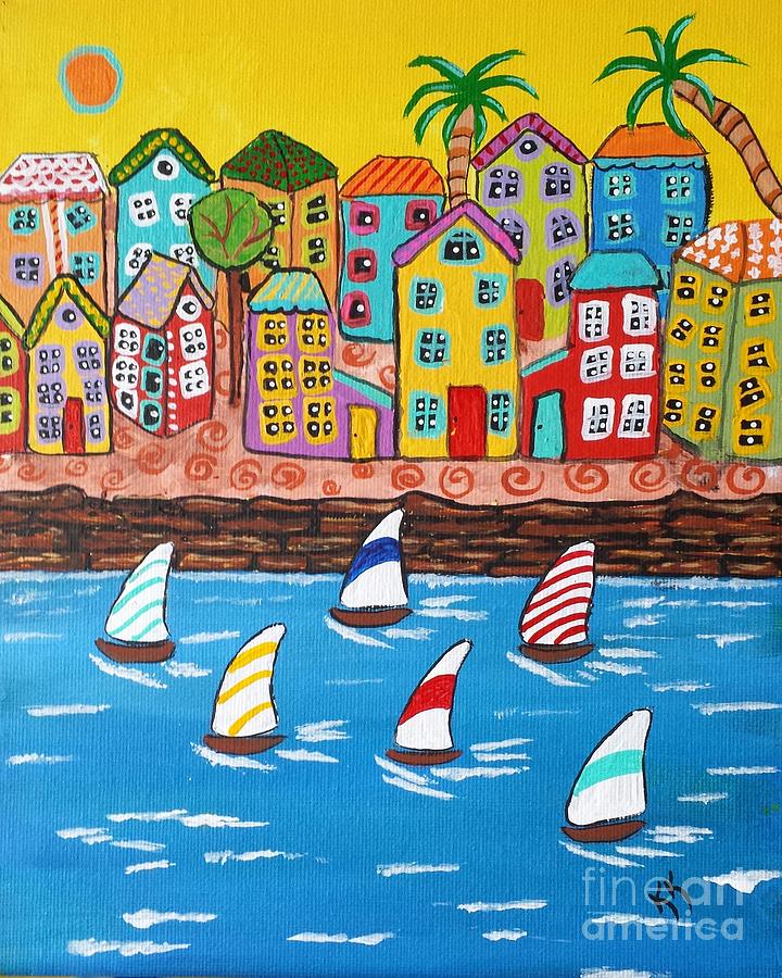 Cottage Painting - Sailboat Race by Karleen Kareem