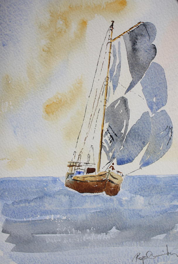 Sailboat Painting by Roger Cummiskey