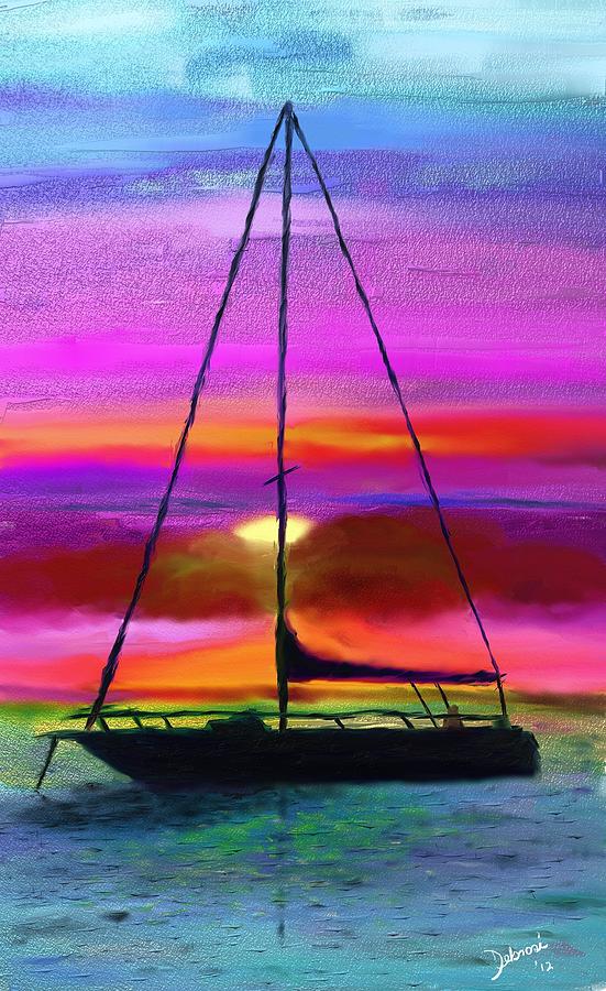 Sailboat silhouette Painting by Deb Rosier
