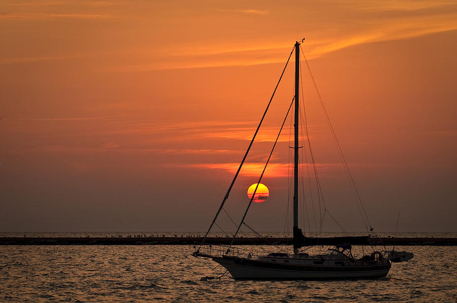 Chicago Photograph - Sailboat Sunrise Chicago by Steve Gadomski