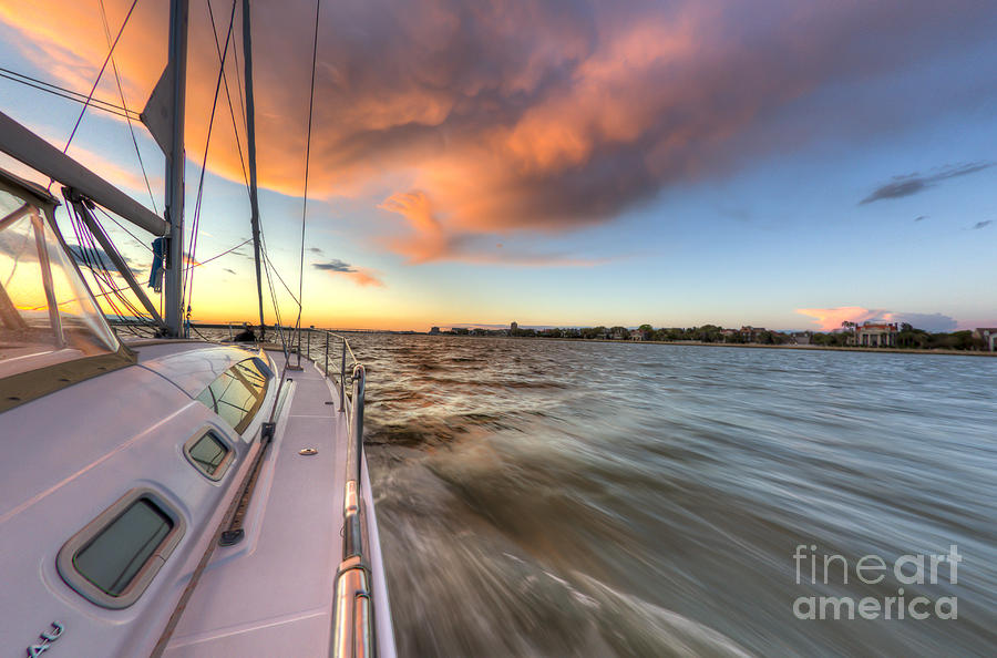 Beneteau Photograph - Sailboat Sunset Charleston Battery by Dustin K Ryan