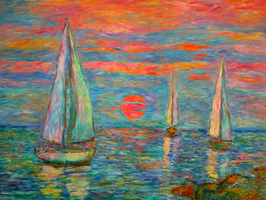 Ocean Sunset Painting - Sailboat Sunrise by Kendall Kessler