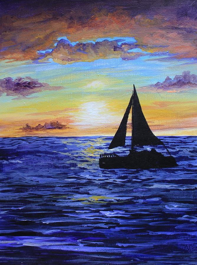 Sailboat Sunset Painting by Kimberly Ingram | Pixels