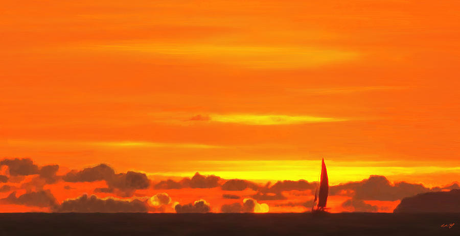 Sunset Painting - Sailboat Sunset 1300 by Lola Villalobos