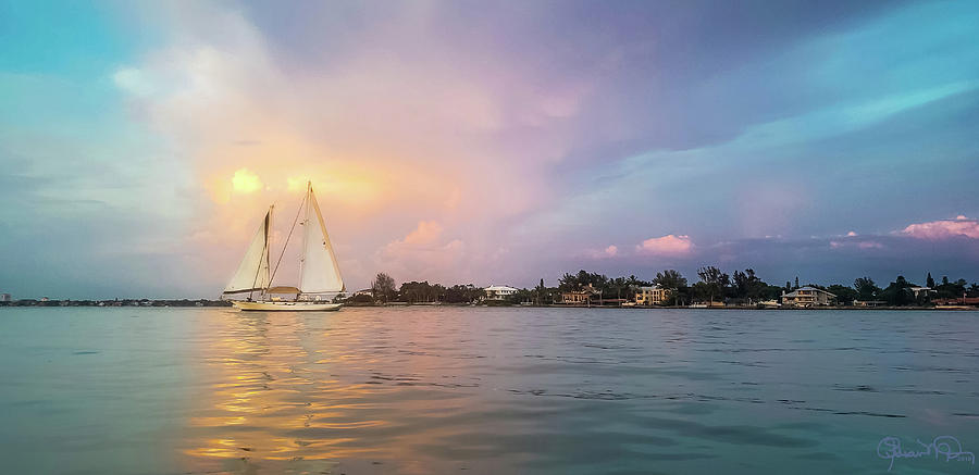 Sailboat Sunset on Sarasota Bay Photograph by Susan Molnar