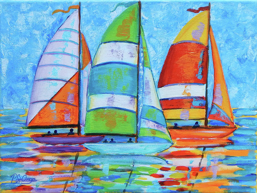 Sailboat Trio Painting by Pat St Onge
