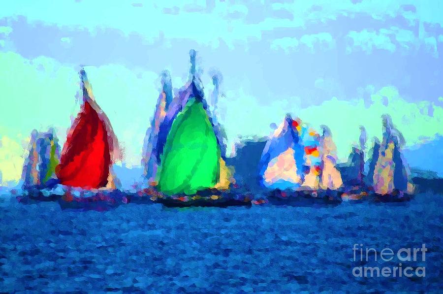 Sailboats 5 Painting by Duygu Kivanc