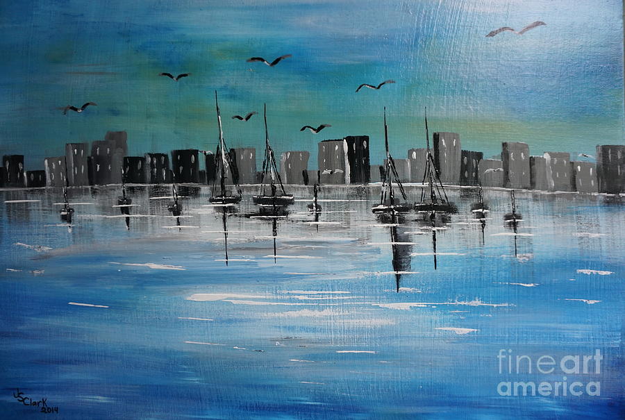 Sailboats and CityScape Painting by Jimmy Clark
