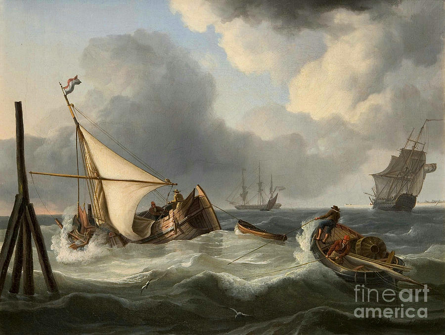 Sailboats And Fishing Boats In Rough Sea Painting by MotionAge Designs