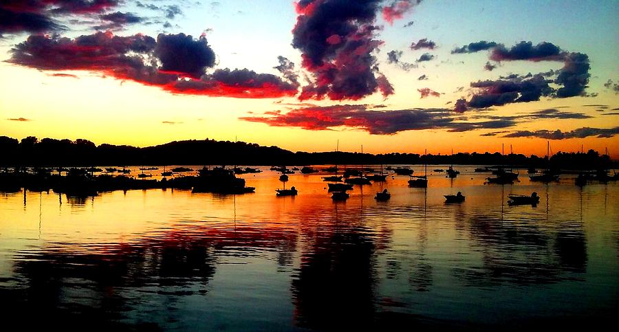 Sunset Photograph - Sailboats and Sunset sky in Hingham, MA by Ron Bartels Sunset Photograph - Sailboats and Sunset sky in Hingham, MA by Ron Bartels