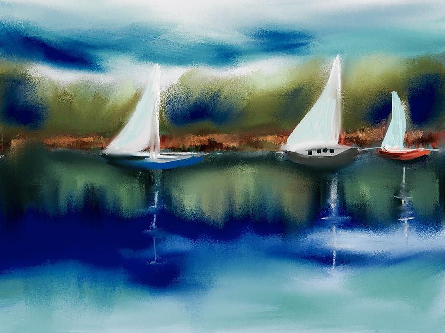 Sailboats At Dusk Digital Art by Frank Bright